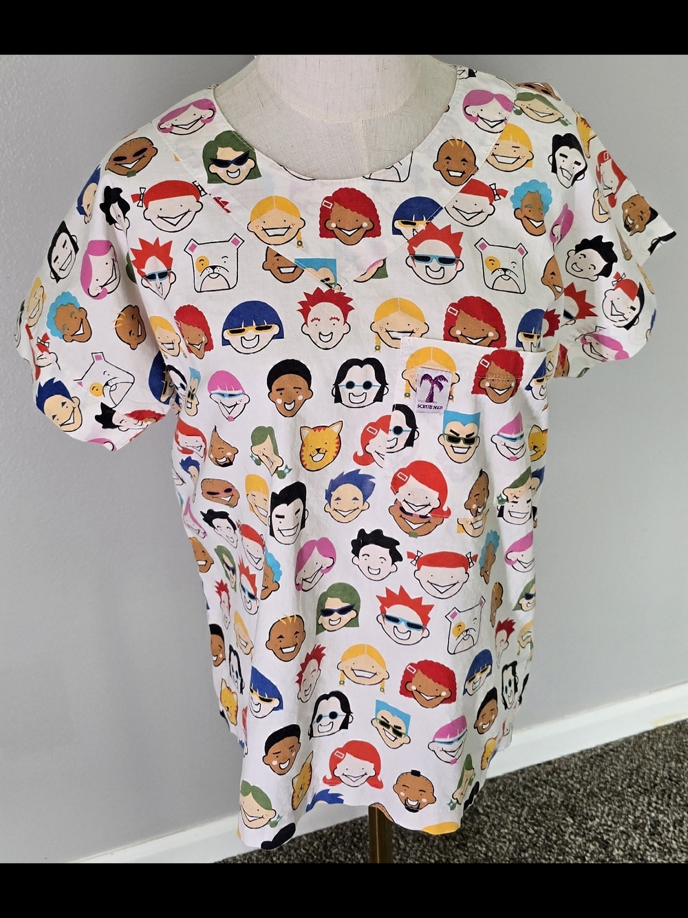 Vintage "Faces" Unisex ScrubTop